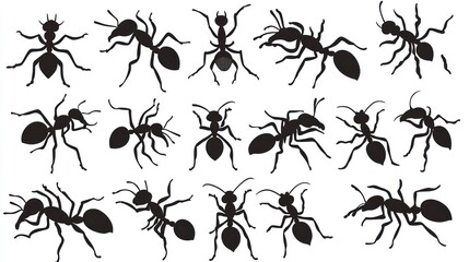 Collection of Black Ant Silhouettes: A Diverse Array of Insect Poses
