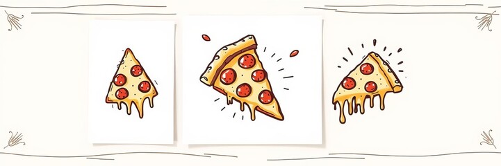 Hand-drawn vector illustration of a pizza slice with melted cheese and pepperoni, perfect for greeting cards, posters, and emblems, greeting cards, decoration, slice