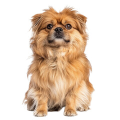 Adorable Fluffy Brown Dog Sitting on White Background