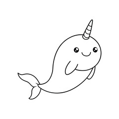 Cute Kawaii Narwhal Outline - Adorable Cartoon Sea Animal Coloring Page © MH MAHFUZ  design