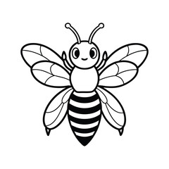 Minimalist Cartoon Bee Icon - Simple Black and White Vector Illustration
