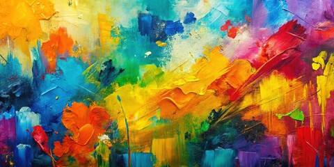 Abstract Art Painting Detail:  Vibrant Brushstrokes & Canvas Texture Background for Design