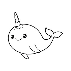 Cute Kawaii Narwhal Outline - Adorable Cartoon Sea Animal Coloring Page © MH MAHFUZ  design