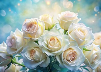 Obraz premium Bouquet of White Roses Watercolor Clipart Flowers