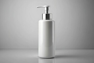 Clean White Plastic Pump Bottle Body Lotion Mockup on Neutral Background - Perfect for Branding