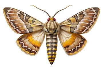 Fototapeta premium Close-Up Portrait of a Hyles Euphorbiae Moth on a White Background with Copy Space