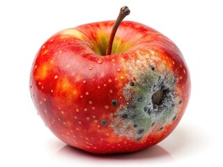 Damaged Red Apple with Visible Mold Contamination