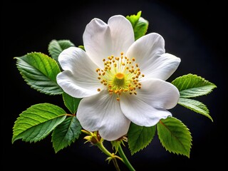 Delicate White Wild Rose Petals Adorn a Rustic Wooden Table with Homemade Berry Tart