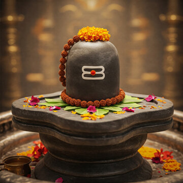 Shiv linga with bel leaves.