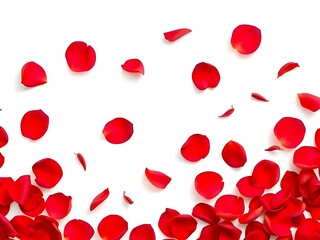 Scattered Red Rose Petals on a Clean White Background - Romantic and Floral Still Life