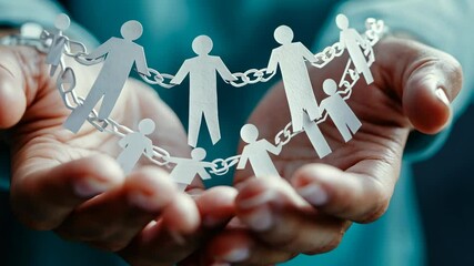 Hands support linked paper figures to symbolize unity and community efforts for social change