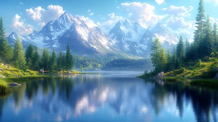Fototapeta premium mountain lake soft forest glow high resolution hd picture