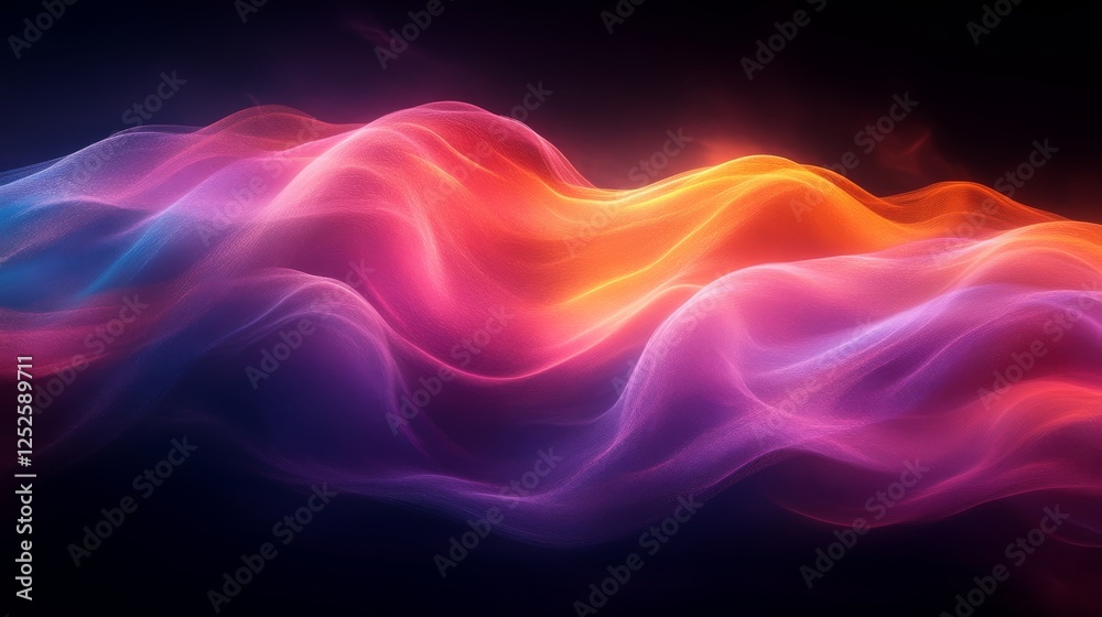 Poster abstract colorful wave forms on dark background, energy and motion concept
