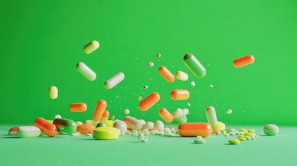 Obraz premium Vibrant Capsule Cascade Against a Green Backdrop