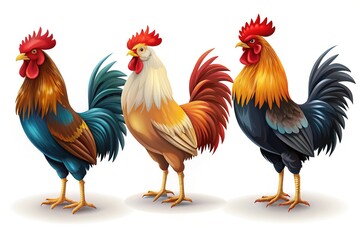 Fototapeta premium Majestic Rooster Silhouettes Double Exposure Sunrise Stock Photo