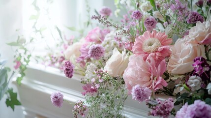 Coffin with delicate floral decorations in a funeral home.