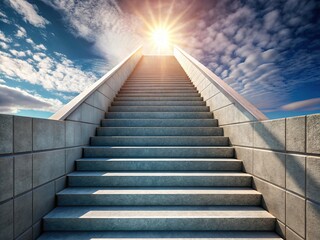 Minimalist Concrete Stairs Ascending to Light, Architectural Detail Stock Photo