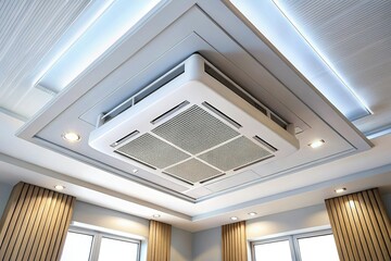 Obraz premium Modern Kitchen with Stylish Cassette Air Conditioner & Delicious Food