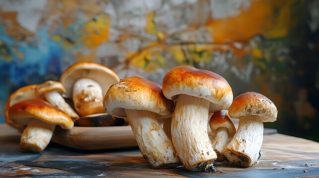 Sried mushrooms in pan and on a table