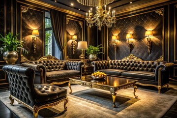 Opulent Black and Gold Lounge for Luxurious Comfort