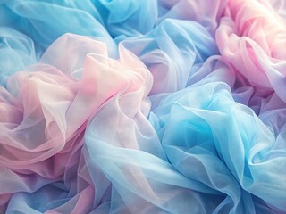 Obraz premium Pastel Blue Pink Tulle Fabric Background - Ethereal Soft Texture