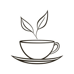 A cup of tea with two leaves.