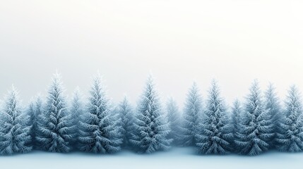 Obraz premium A snowy forest with frost-covered pine trees under a pale winter sky, exuding quiet beauty.