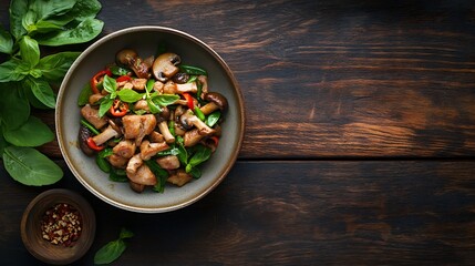 Stir fried pork chopping with mushroom in thai style