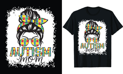 Autism Mom Messy Bun - Puzzle T-Shirt Design
