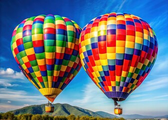 Fototapeta premium Taiwan Hot Air Balloon Festival: Vibrant Patchwork Balloons High Above