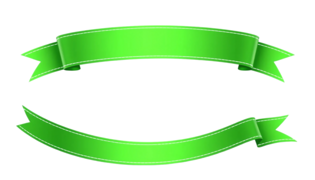 Two Vibrant Green Ribbons Ready for Design. A vector graphic showcasing two bright green ribbons on a plain PNG/Transparent background