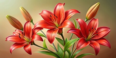 Fototapeta premium Vibrant Red Lilies: Stunning Close-Up Floral Photography