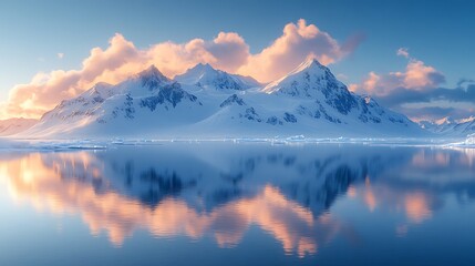 Fototapeta premium reflection sunset snowy scenic mountains composition high resolution hd picture