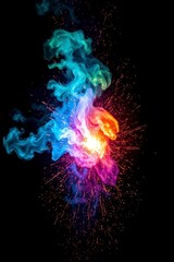 Vibrant Rainbow Fire Explosion Abstract Art Wallpaper