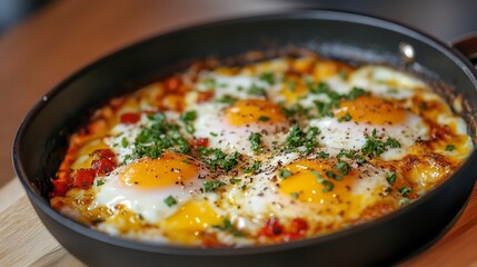 Fototapeta premium Sunny side up fried eggs prepared in a frying pan