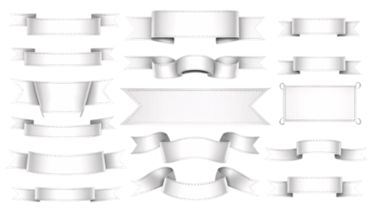 Set of Realistic White Ribbons for Design Projects. A collection of various white ribbon shapes ideal for graphic design/web design or print projects