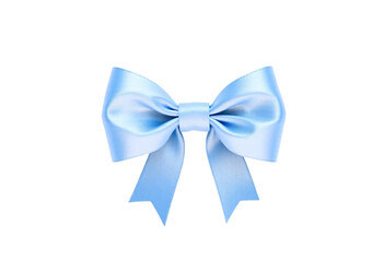 Naklejka premium Elegant Light Blue Satin Ribbon Bow Isolated on White. A close-up studio shot of a light blue satin ribbon bow against a PNG/Transparent/white background