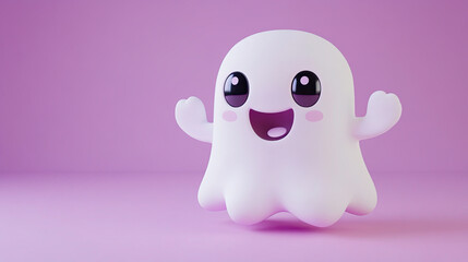 Happy Cartoon Ghost on Purple Background - Halloween Character