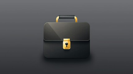 Cartoon-style black briefcase icon with simple line work on a transparent background. Black leather business case with a gold lock, perfect for avatar or profile picture in UX/UI web app logo design.