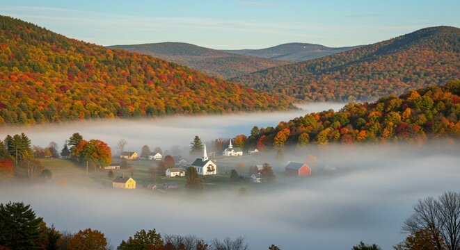 Autumn fog in the village of Tyringham in the Berkshires region of Massachusetts


