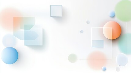 White background accented by pastel shapes such as circles and squares in soft blue, peach, and green tones.