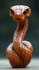 Fototapeta premium Intricately carved wooden cobra figurine displayed