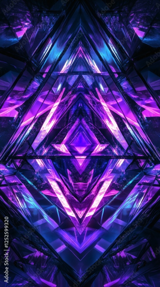 Poster abstract 3d geometric design layered purple and blue triangles forming a fractal pattern the design 