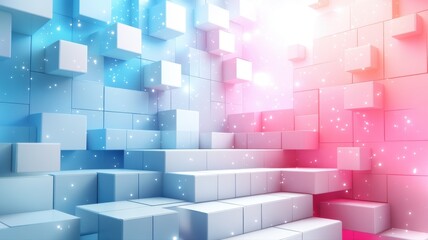 Obraz premium Abstract Colorful Background with 3D Cubes and Glowing Particles