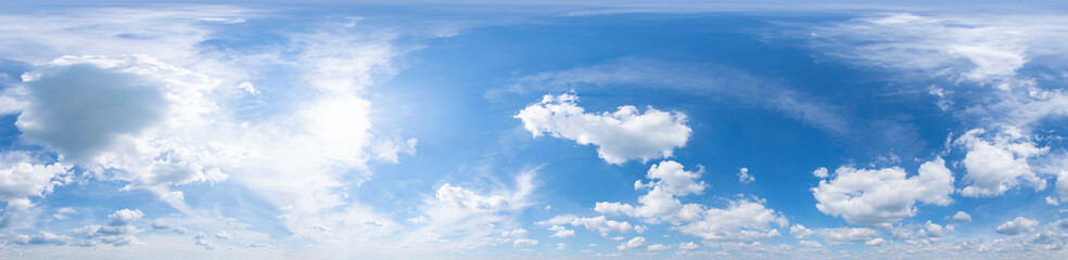 360 seamless panoramic view of beautiful clouds in blue sky.