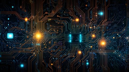 Obraz premium Abstract representation of artificial intelligence in the form of circuits and glowing patterns