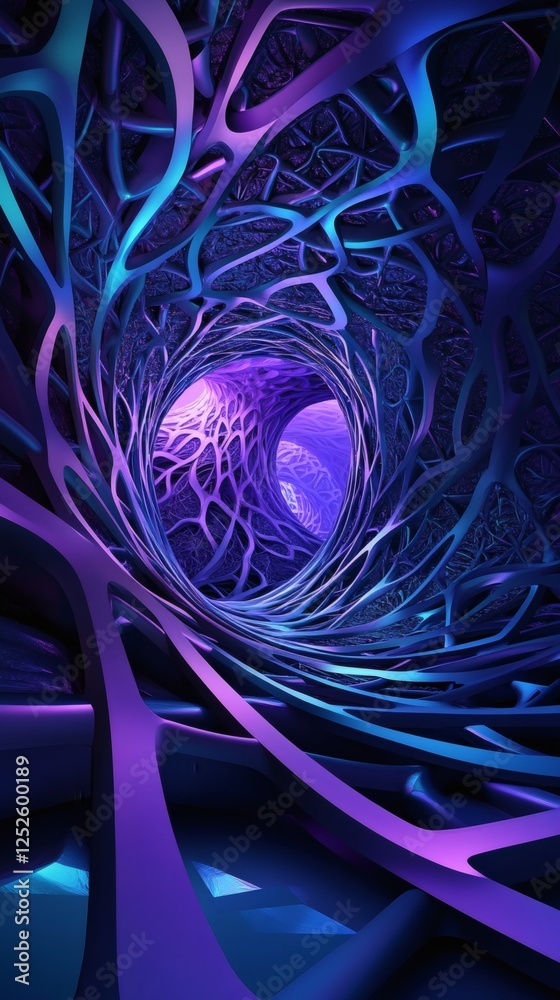 Fototapete abstract 3d geometric design intricate purple and blue structures forming an endless tunnel the shap