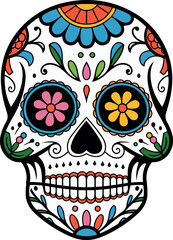 A vector style illustration of a Sugar Skull with a white background.