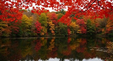 Obraz premium Fall foliage at Dallabach Lakes in East Brunswick, New Jersey.