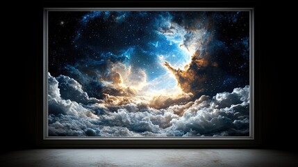 Cosmic Window - Night Sky Clouds - Interior View - Stock Photo